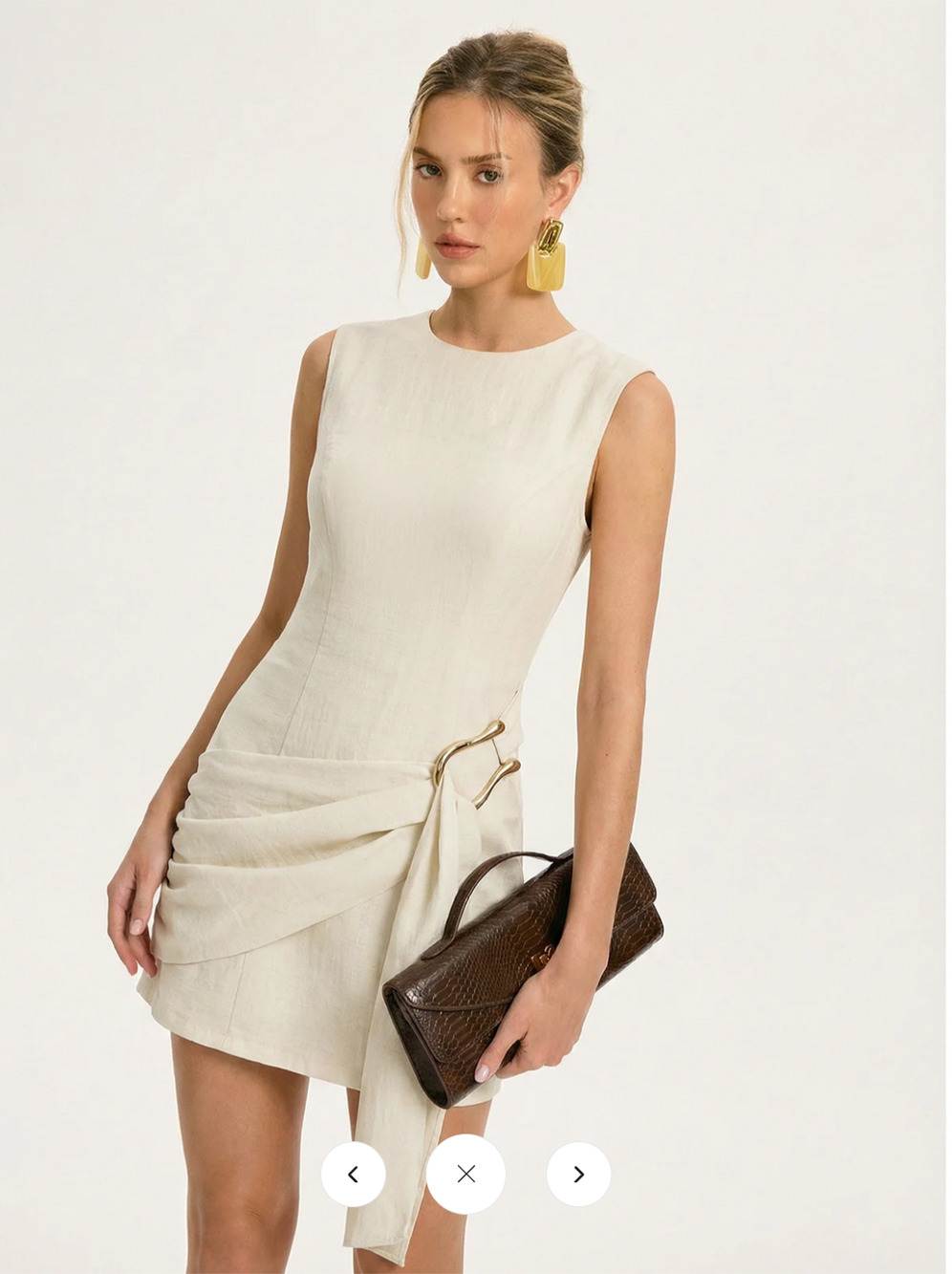 NWT Commense Tencel Blend Asymmetric Buckle Ruched Mini Dress Sz M